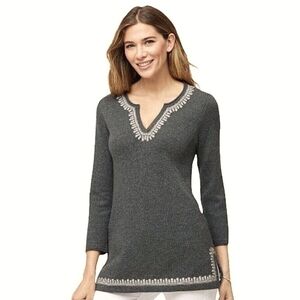 TOMMY BAHAMA CASHMERE PINEAPPLE TUNIC SWEATER GRAY S‎